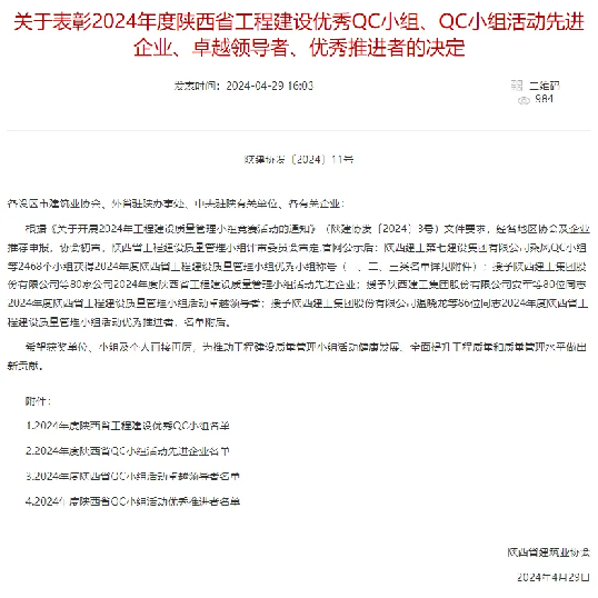 喜報！陜西建筑產(chǎn)業(yè)投資集團QC成果在陜西省工程建設(shè)質(zhì)量管理小組競賽中斬獲佳績